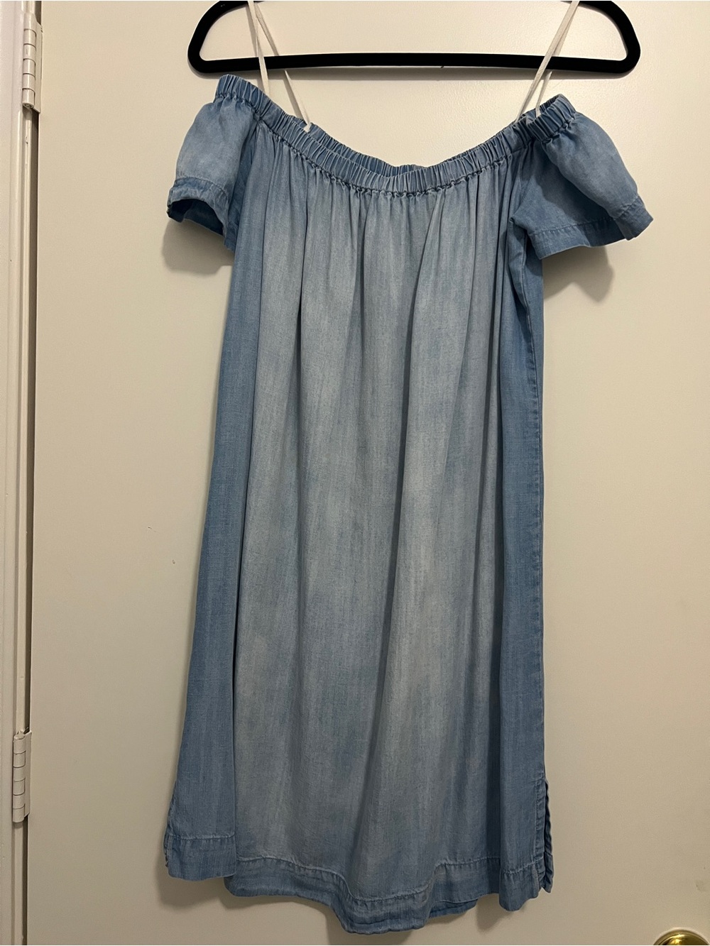 Anthropologie Cloth & Stone Off-Shoulder Mini Dress Blue Chambray Denim Western - Picture 7 of 15